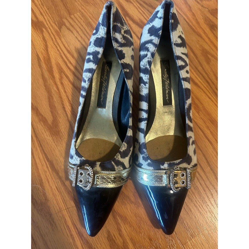Beverly Feldman Size 6 Pointed Black And leopard jeweled high heel women shoes